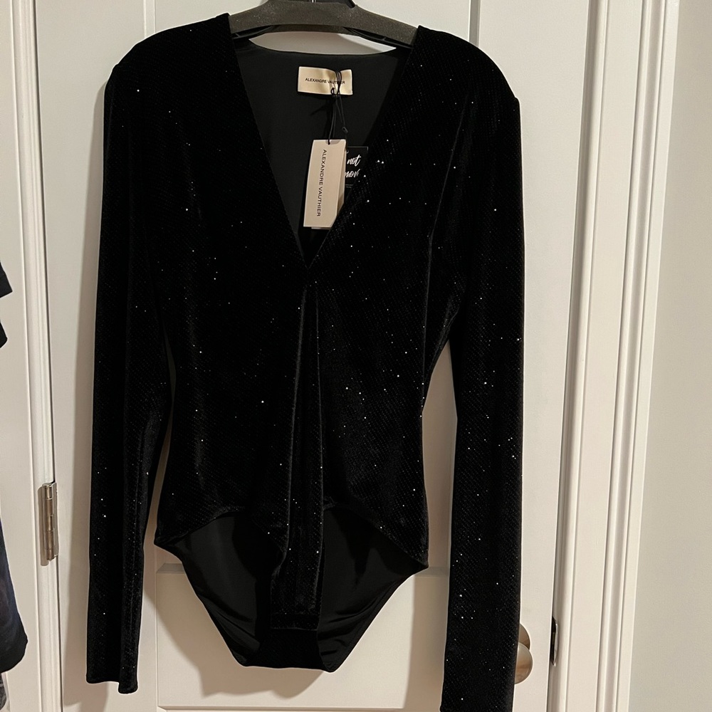 Alexandre Vauthier black velvet sparkle bodysuit. NWT never worn.